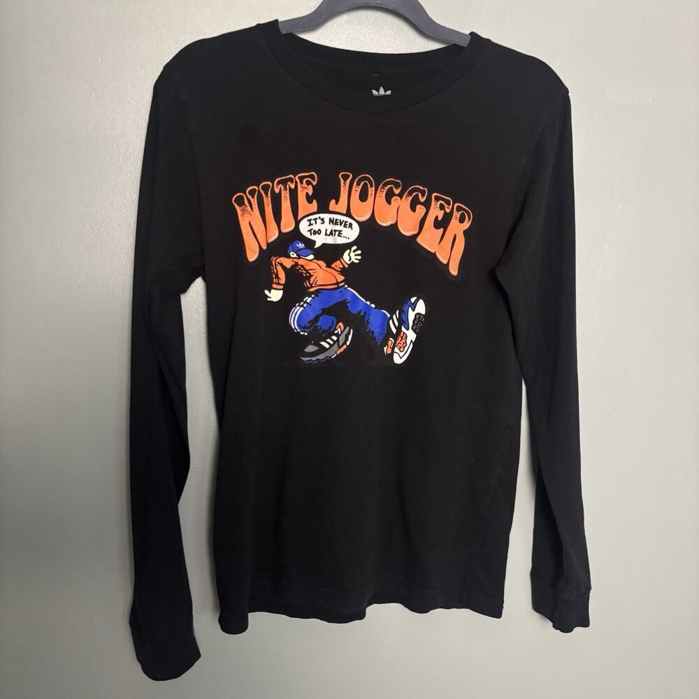 Adidas Men’s Nite Jogger Long Sleeve Black Shirt Small Running Funny Gift Cotton
